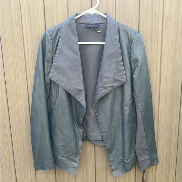 Donna Karan Women's Leather Jacket Open Front Drape Collar Small Boho NWT - Picture 1 of 15